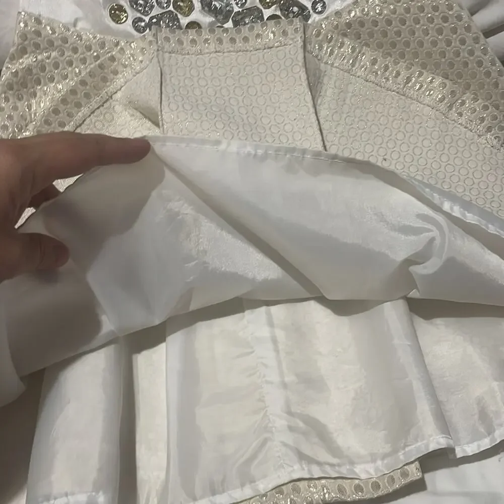 Gymboree 6 cream and golden dressy dress rhinestone belt attached lined euc